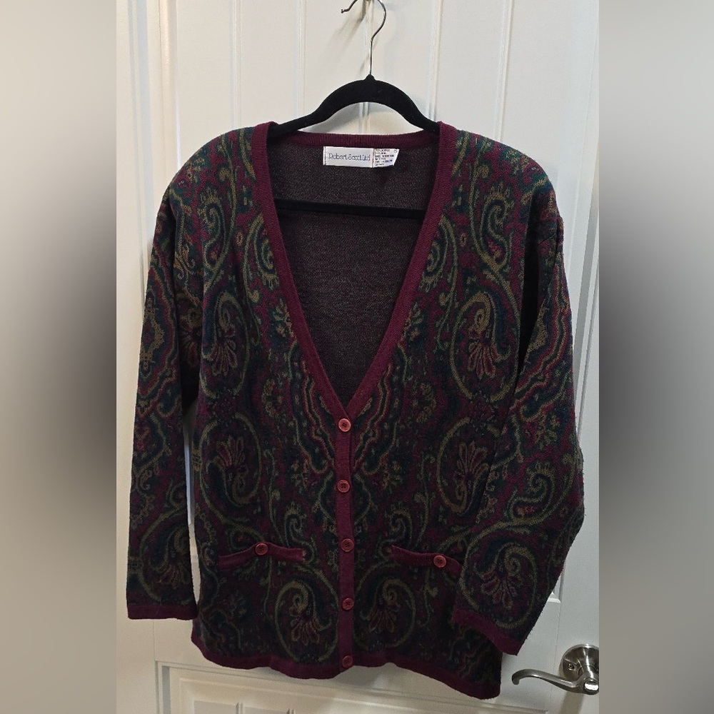Vintage 90s Paisley Knit Cardigan Robert Scott Ltd Medium